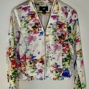 H&M Multicolor Women's Crop Jacket Pockets Mandarin‎ Collar Size 8 EUC